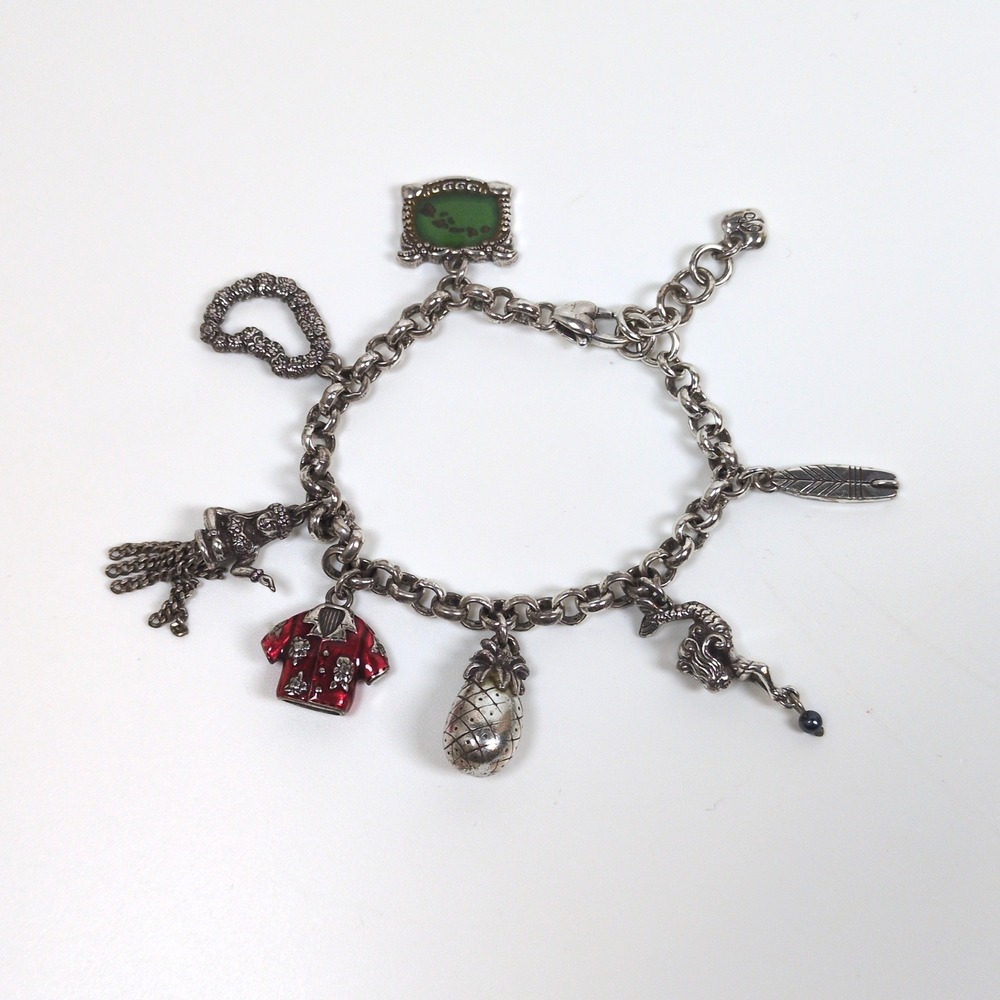 Brighton Hawaii Charm Bracelet Silver Tropical Aloha Mermaid Vacation Retired
